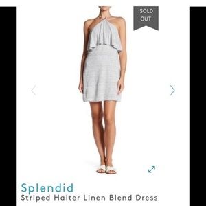 Splendid stripe high neck halter linen dress XS